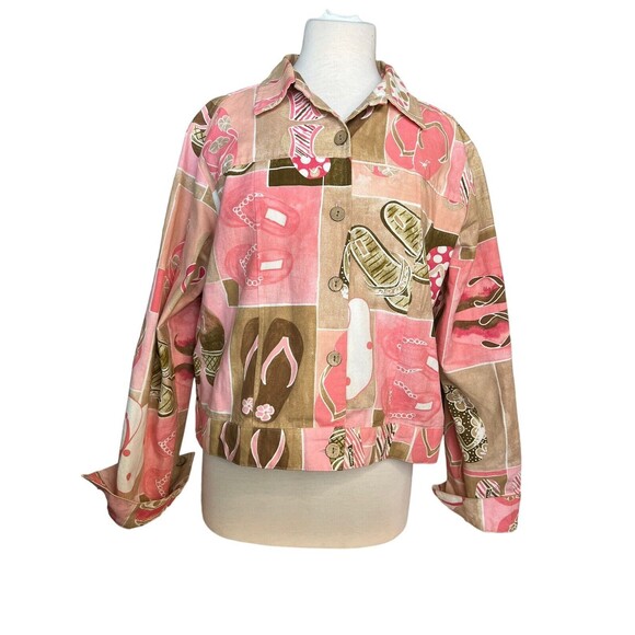 Alexis & Avery Womens Large Jacket Floral Button Up Pink USA 100% Cotton Sandals - Picture 1 of 4
